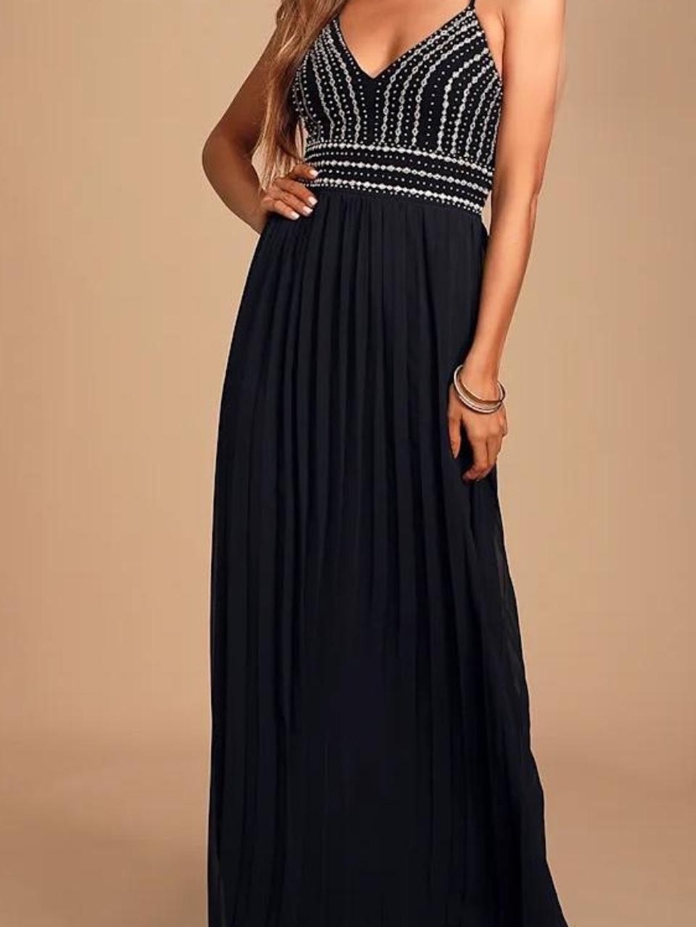 Lulu's Black Beaded V-Neck Maxi Dress